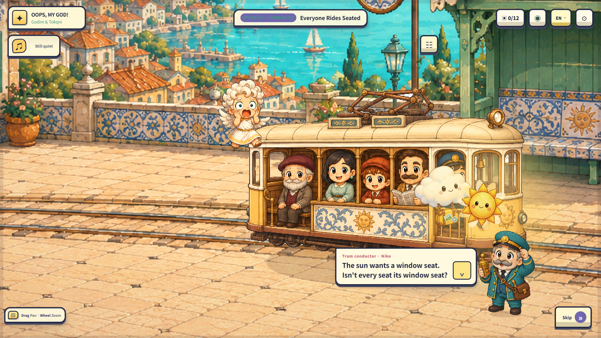 An impossibly crowded tram in Lisbright, with the sea behind it