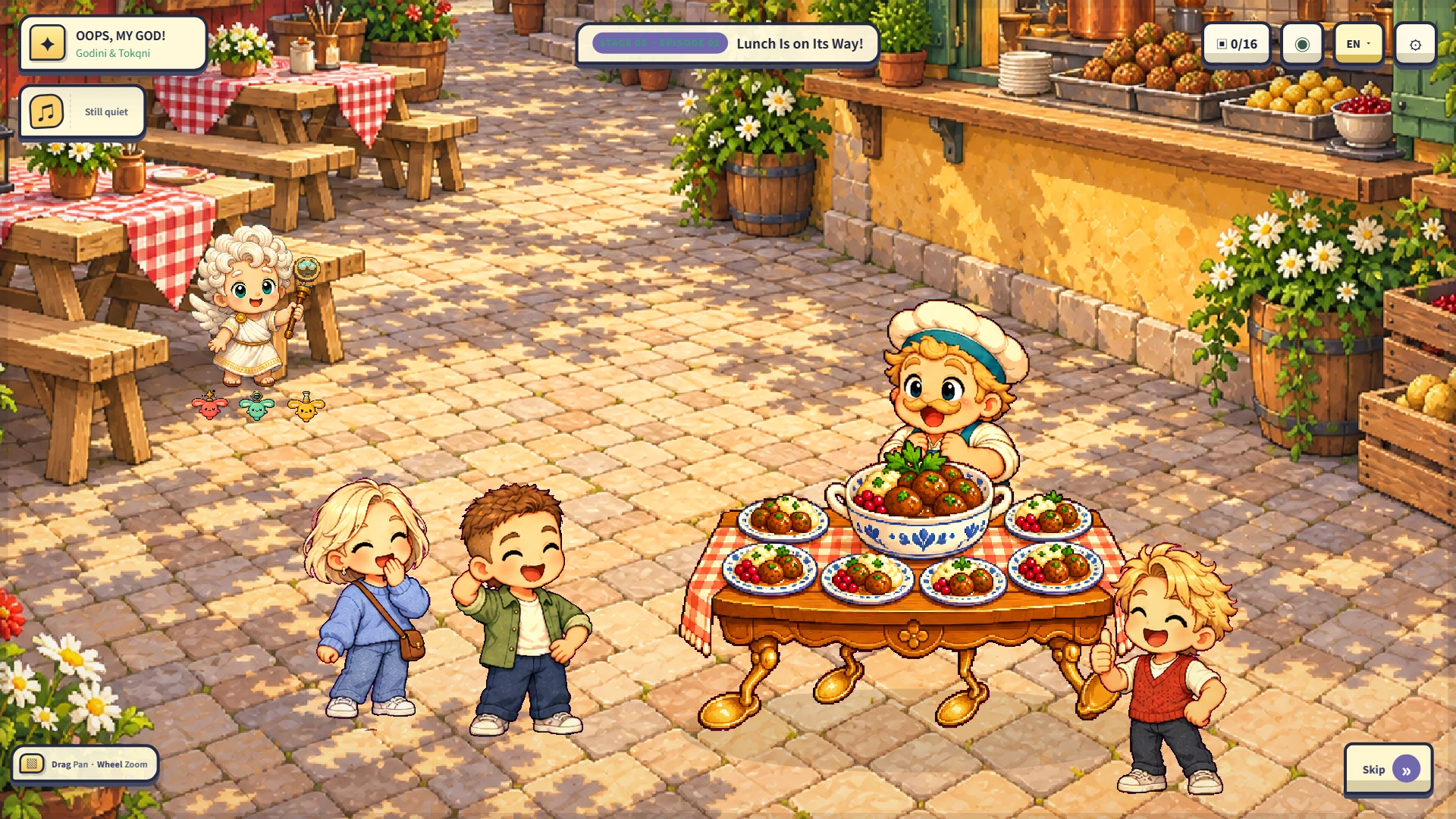 A spoon-legged table carries a meatball feast to hungry friends in Stockholy